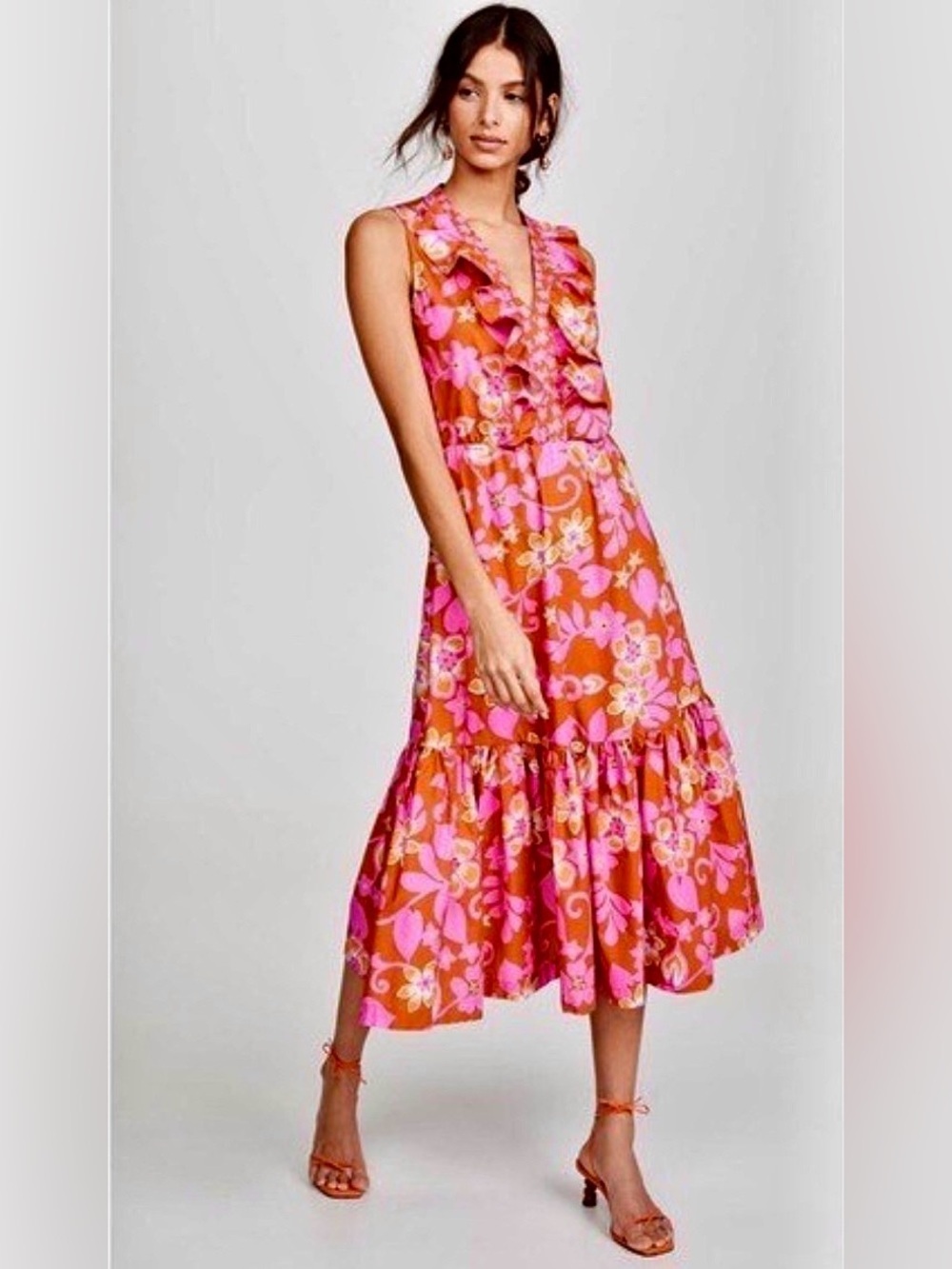 Warm NYC Tropical print sleeveless dress in size 10/12. EUC